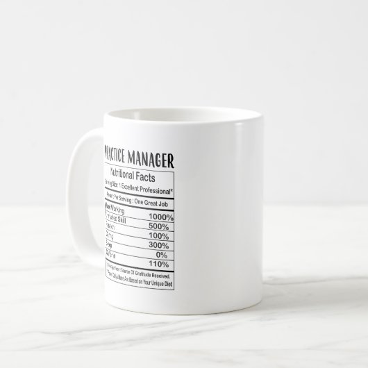 Practice Manager Nutrition Facts Coffee Mug Kaffeetasse (Vorderseite Links)