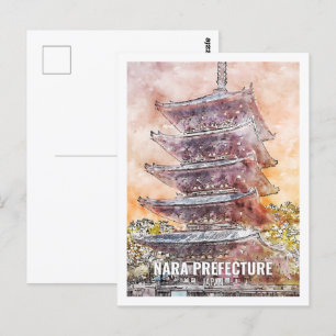 Präfektur Nara Japan Reiseort Wasserfarbe Postkarte