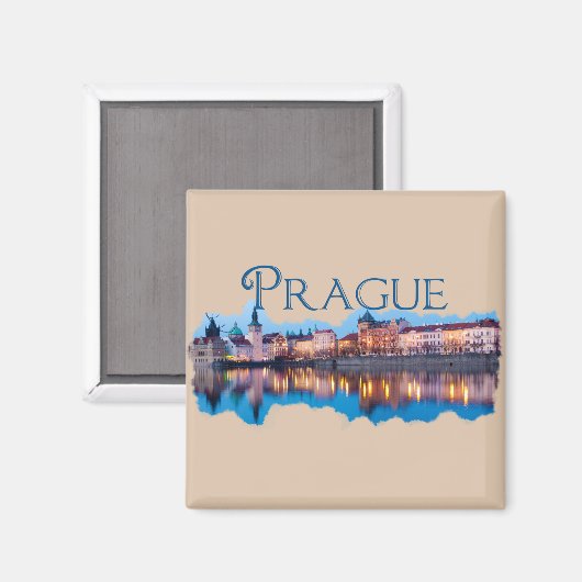 Prag: Abend Skyline Magnet (Vorderseite/Rückseite)