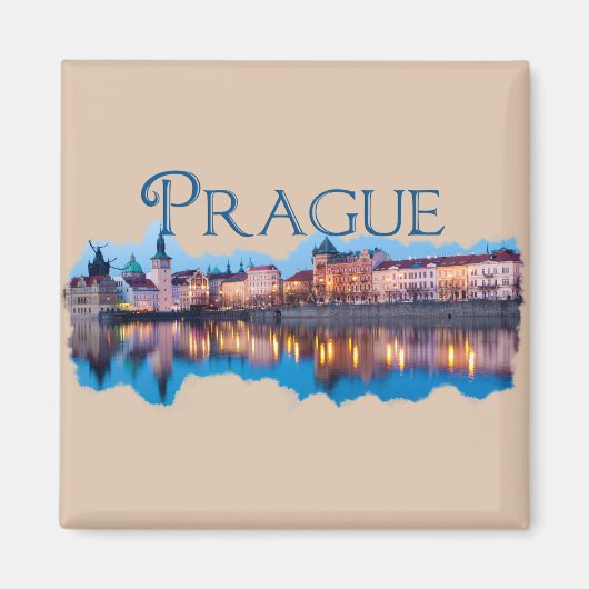 Prag: Abend Skyline Magnet (Vorne)