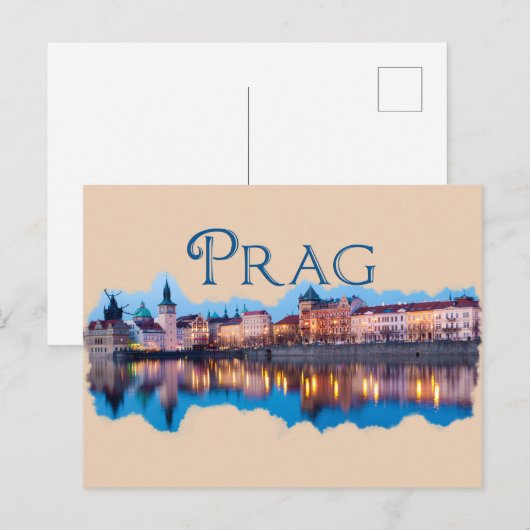 Prag: Abend Skyline Postkarte (Vorne/Hinten)