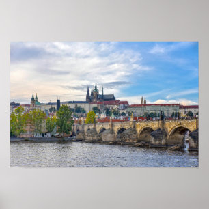 Prag Burg über der Karlsbrücke Poster