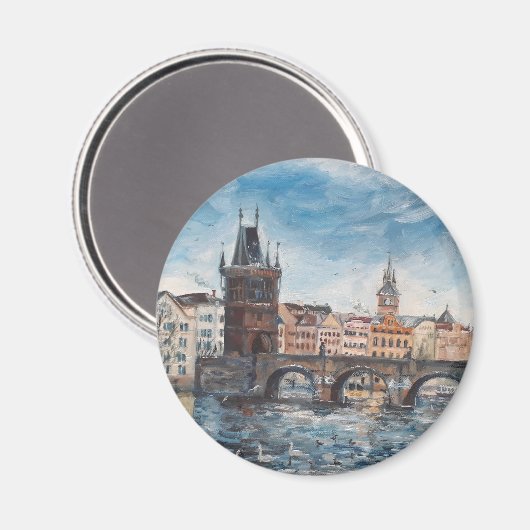 Prag - Charles-Bridge-Malerei Magnet (Vorderseite/Rückseite)