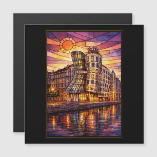 Prag Dancing House Buntglas Sonnenuntergang Magnetkarte