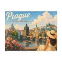 Prag - Die Dame mit dem Hut Reise-Postkarte