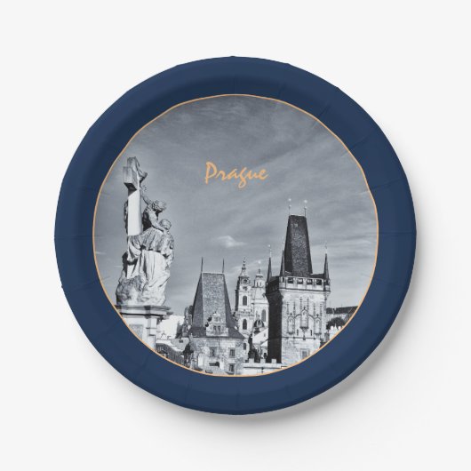Prag & Karlsbrücke, Christus, Schloss / Tschechien Pappteller (Vorderseite)