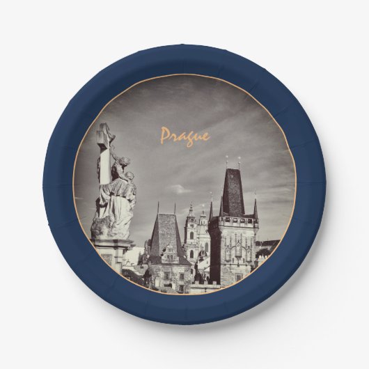 Prag & Karlsbrücke, Christus, Schloss / Tschechien Pappteller (Vorderseite)