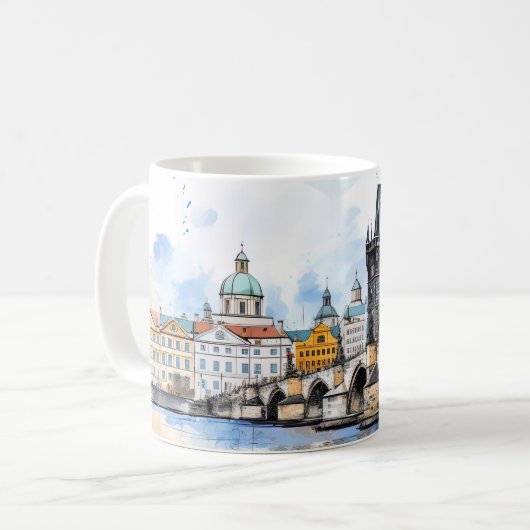 Prag: Karlsbrücke Wasserfarbe Kaffeetasse (Vorderseite Links)