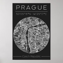 Prag Kohle Stadtplan Poster – Minimale Wandkunst