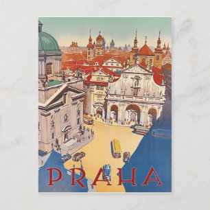 Prag, Luftansicht auf das Stadtzentrum, Vintage-Re Postkarte