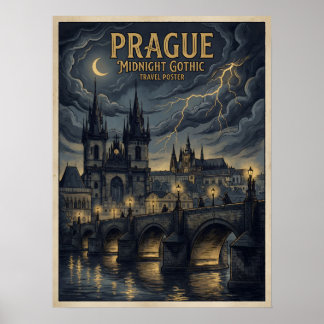 Prag Mitternacht Gothic Reiseplakat, Dunkles Tsche Poster