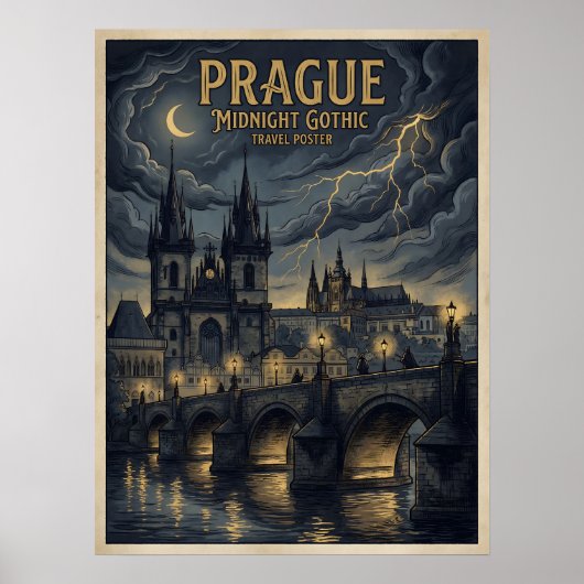 Prag Mitternacht Gothic Reiseplakat, Dunkles Tsche Poster (Vorne)