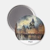 Prag Nacht in Tschechien Magnet (Vorderseite/Rückseite)