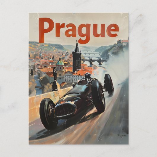 Prag Oldtimer-Rennwagen Postkarte (Vorderseite)