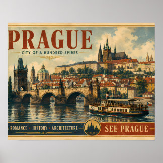 Prag-Plakat - Stadt der hundert Türme - Vintage Poster