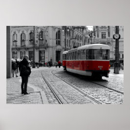 Prag Red Tram Pop: Selektive Farbe Poster