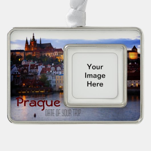 Prag-Reise-Weihnachtsverzierung - Customizible Rahmen-Ornament Silber (Vorderseite)