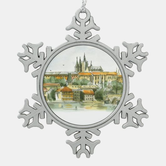 Prag-Schloss-Zinn-Verzierung Schneeflocken Zinn-Ornament (Vorderseite)