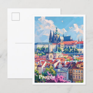 Prag Stadt Tschechien Art Vintage Reise Postkarte