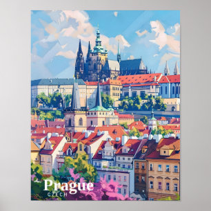 Prag Stadt Tschechien Kunst Vintage Reise Poster