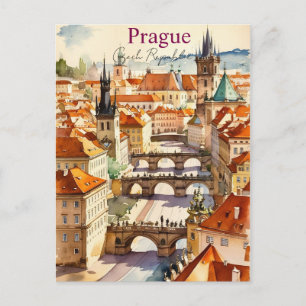 Prag Stadt Tschechien Kunst Vintage Reise Postkarte
