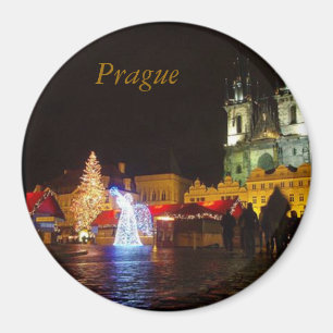Prag Stadtplatz in der Weihnachtsnacht Rundmagnet Magnet