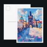Prag Tschechien Art Vintage Reise Postkarte<br><div class="desc">Prag Tschechien Art Vintage Reisen Malerei Postkarte</div>