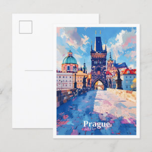 Prag Tschechien Art Vintage Reise Postkarte