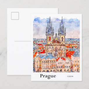 Prag Tschechien Reise Wasserfarbe Handgezeichnet Postkarte