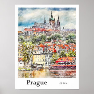 Prag Tschechien Reise Wasserfarben Skizze Handgeze Poster
