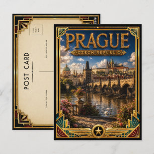 Prag Tschechien Vintage Altstadt Skyline Kunst Postkarte