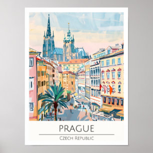Prag Tschechien Vintage-Kunstillustration Reise Poster