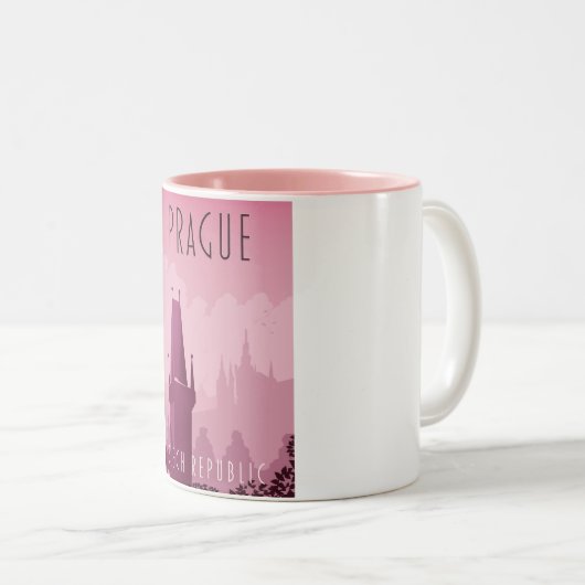 Prag Tschechien Vintages Reiseplakat Zweifarbige Tasse (VorderseiteRechts)
