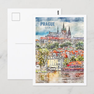 Prag Tschechisch Berühmte Reise Aquarell-Skizze Postkarte
