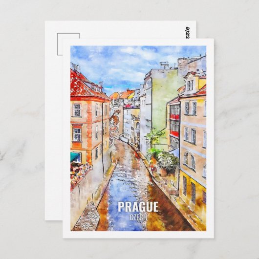 Prag Tschechisch berühmter Ausflugsort Wasserfarbe Postkarte (Vorne/Hinten)