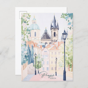 Prag Tschechisch Gouache Paint Illustration Travel Postkarte