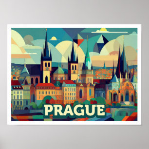 Prag Tschechisch Reise künstlerisch farbenfroh Poster