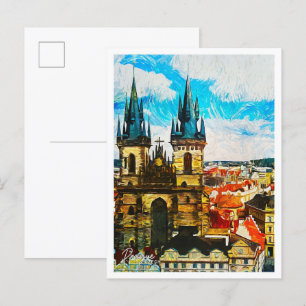 Prag Tschechisch Schönes Ölbild Stadt Postkarte
