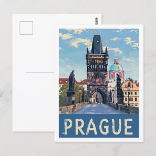 Prag Tschechisch Vintag Berühmter Reiseort Postkarte