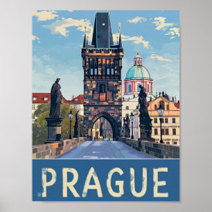 Prag Tschechisch Vintage Berühmter Reiseort Poster