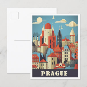 Prag Tschechische Kunst Reise Illustration Postkarte