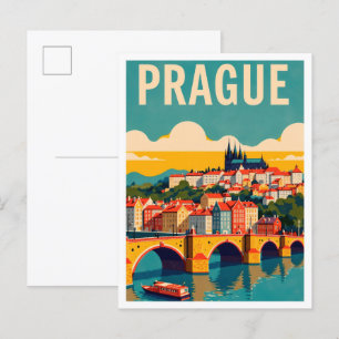 Prag Tschechische Kunst Vintage Illustration Postkarte