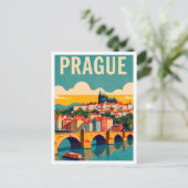 Prag Tschechische Kunst Vintage Illustration Postkarte (Stehend Vorderseite)