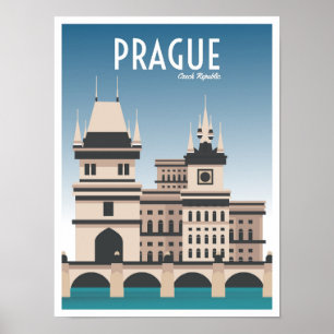 Prag Tschechische Kunst Vintage-Reiseillustration Poster
