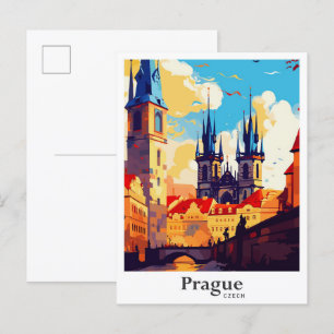Prag Tschechische Kunst Vintage Reiseillustration Postkarte