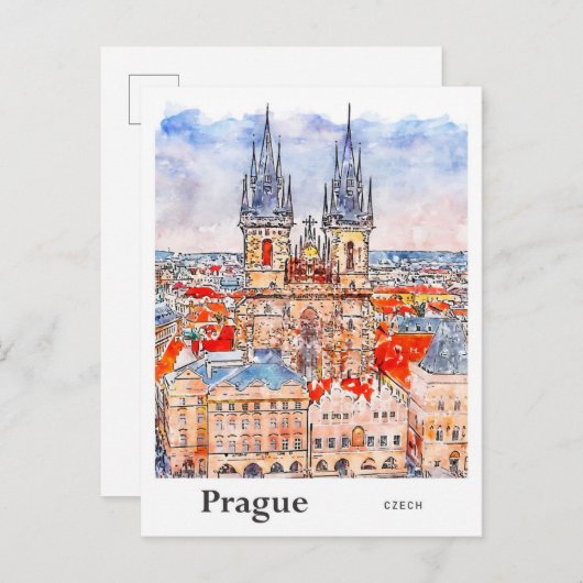 Prag Tschechische Reiseroute Wasserfarben Hand zei Postkarte (Vorne/Hinten)