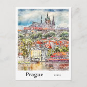 Prag Tschechische Reiseroute Wasserfarbskizze Hand Postkarte (Vorderseite)