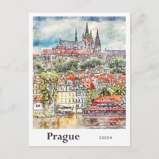 Prag Tschechische Reiseroute Wasserfarbskizze Hand Postkarte (Vorderseite)