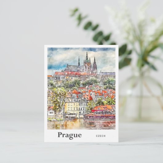 Prag Tschechische Reiseroute Wasserfarbskizze Hand Postkarte (Stehend Vorderseite)