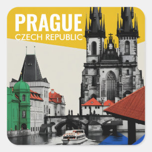 Prag Tschechische Republik Altstadt Panorama Colla Quadratischer Aufkleber